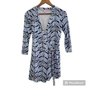 Lilly Pulitzer Karlie Wrap Romper Womens Size XS Tie Waist Blue White